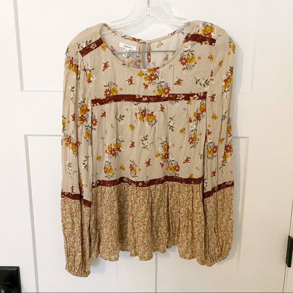 NWT Maurice’s floral tiered long sleeve blouse size XS